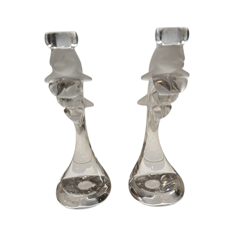 Lenox Crystal Dolphin Candle Holders Set Coastal Luxe Decor - Picture 6 of 12